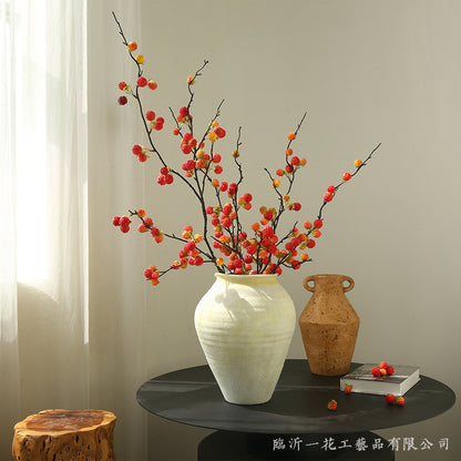 Realistic Faux Floral Arrangement for Living Room & Dining Table - Elegant Red Berry Accent Décor Inspired by Zen Aesthetics and Wabi-Sabi Design