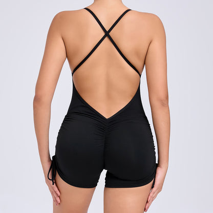 Summer Hollow Back Cutout Side Drawstring Yoga Jumpsuit for Women Comfortable and for Dance Fitness and Everyday Wear