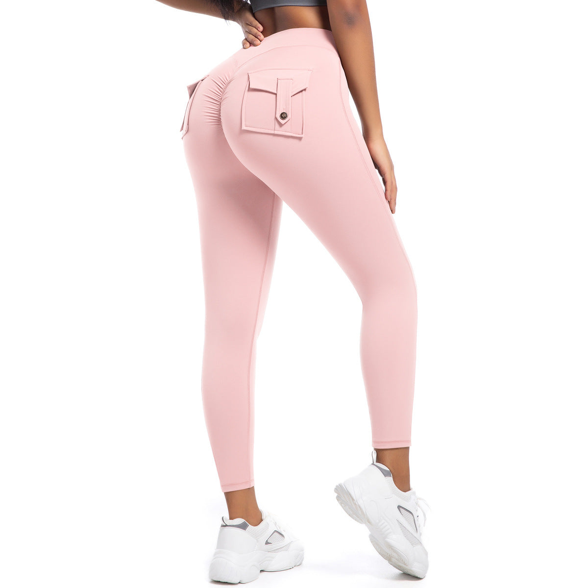 High Waisted Peach Butt Yoga Pants with Functional Pockets for Outdoor Running Stretchy and Cargo Leggings for Maximum Comfort