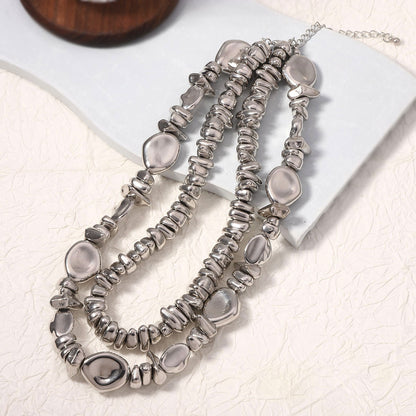Chic Minimalist Statement Double-Layered Geometric Silver-Plated Necklace – Unique and Elegant Design for Exquisite Layering