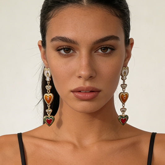 Bohemian Vintage Enamel Alloy Heart Drop Earrings for Women - Colorful Retro Chic Jewelry for Any Occasion