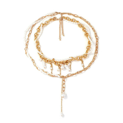 Elegant Light Luxury Baroque-Inspired Irregular Simulated Pearl Layered Pendant Necklace with Tassels for Women - Perfect for Any Occasion