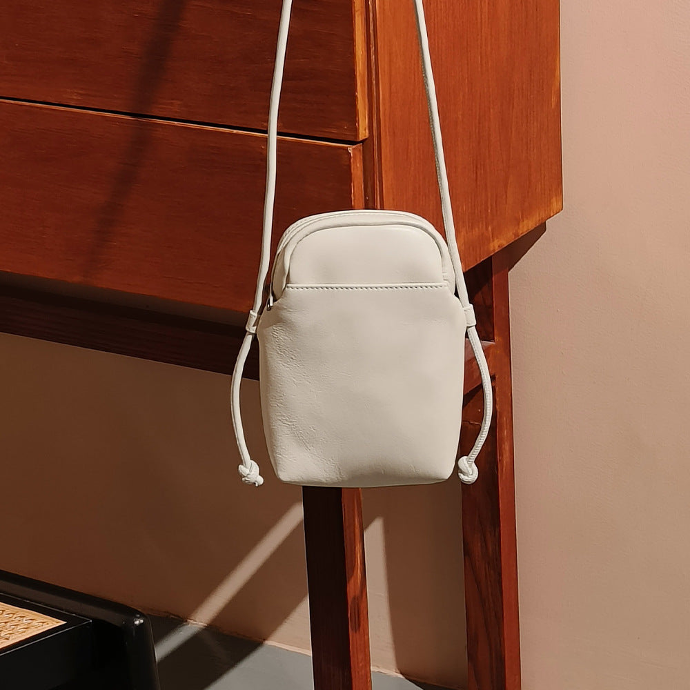 Women's Korean Inspired Single Shoulder Bag Full Grain Leather Crossbody Phone Purse for Commuting