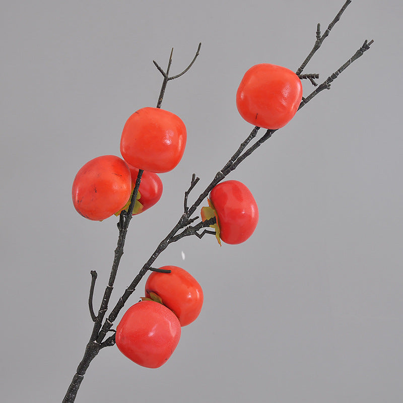 Realistic 7-Branch Faux Persimmon Stems - Vibrant Red Decorative Home Accents for Flower Arrangements and Dazzling Centerpieces