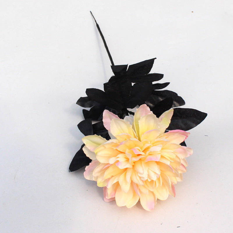 Elegant Black Faux Dahlia Silk Flower - Stunning Single Stem Sun Tea Flower for Halloween Home Decor