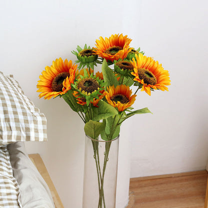 Beautiful 3-Head Artificial Sunflower Bouquet for Home Décor – Ideal for Living Room, Rustic Interior Design, and Photography Props for Stunning Floral Arrangements