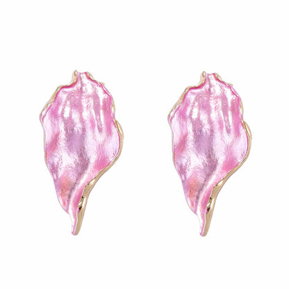 Trendy and Chic Irregular Pleated Alloy Drop Oil Leaf Earrings – Versatile Accessory for Everyday Elegance