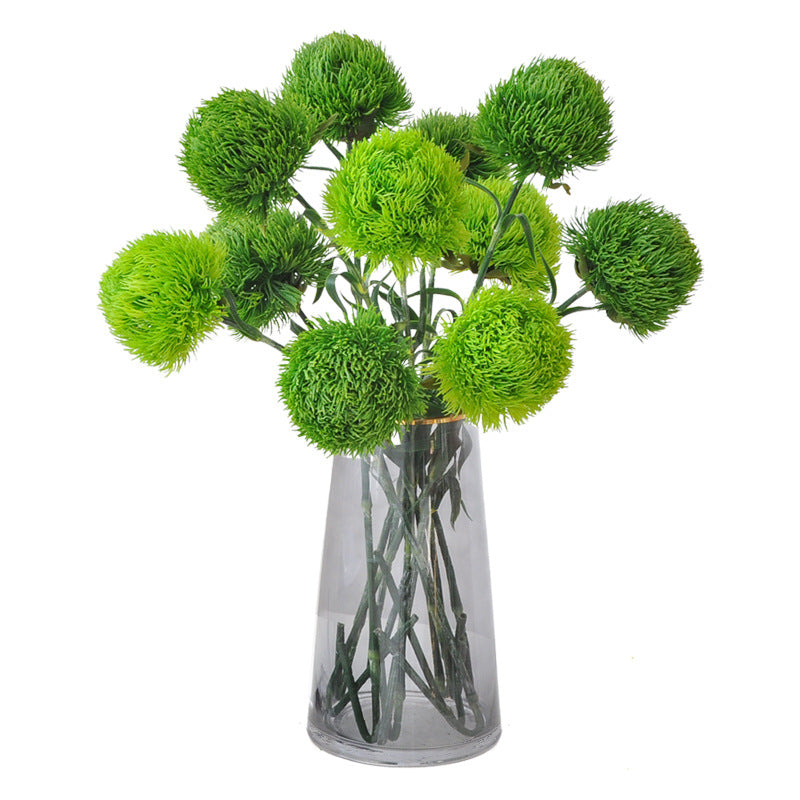 Realistic Green Dianthus Pom Pom with Leaves - Modern Soft Foam Decorative Flower Ball for Stylish Home Decor and Floral Arrangements