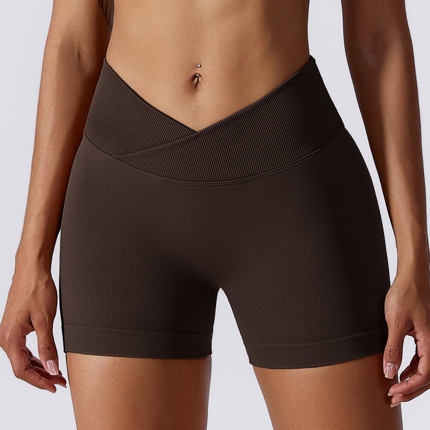 High Waisted Peach Lift Yoga Shorts Seamless Stretchy and for Running and Fitness Style 4596