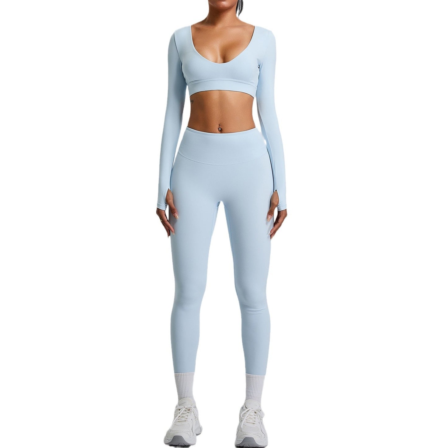 Elevate Your Workout with Our Luxurious V Neck Long Sleeve Yoga Set for Women Peach Lift Activewear for Comfort and Style