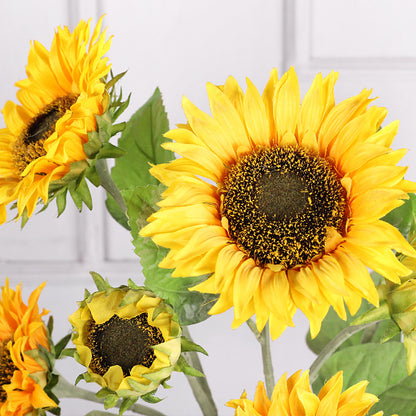 Stunning 9-Head Artificial Sunflower Bouquet - Perfect for Weddings, Home Décor, and Photography Enthusiasts - Lifelike Faux Floral Arrangement with Plush Stem