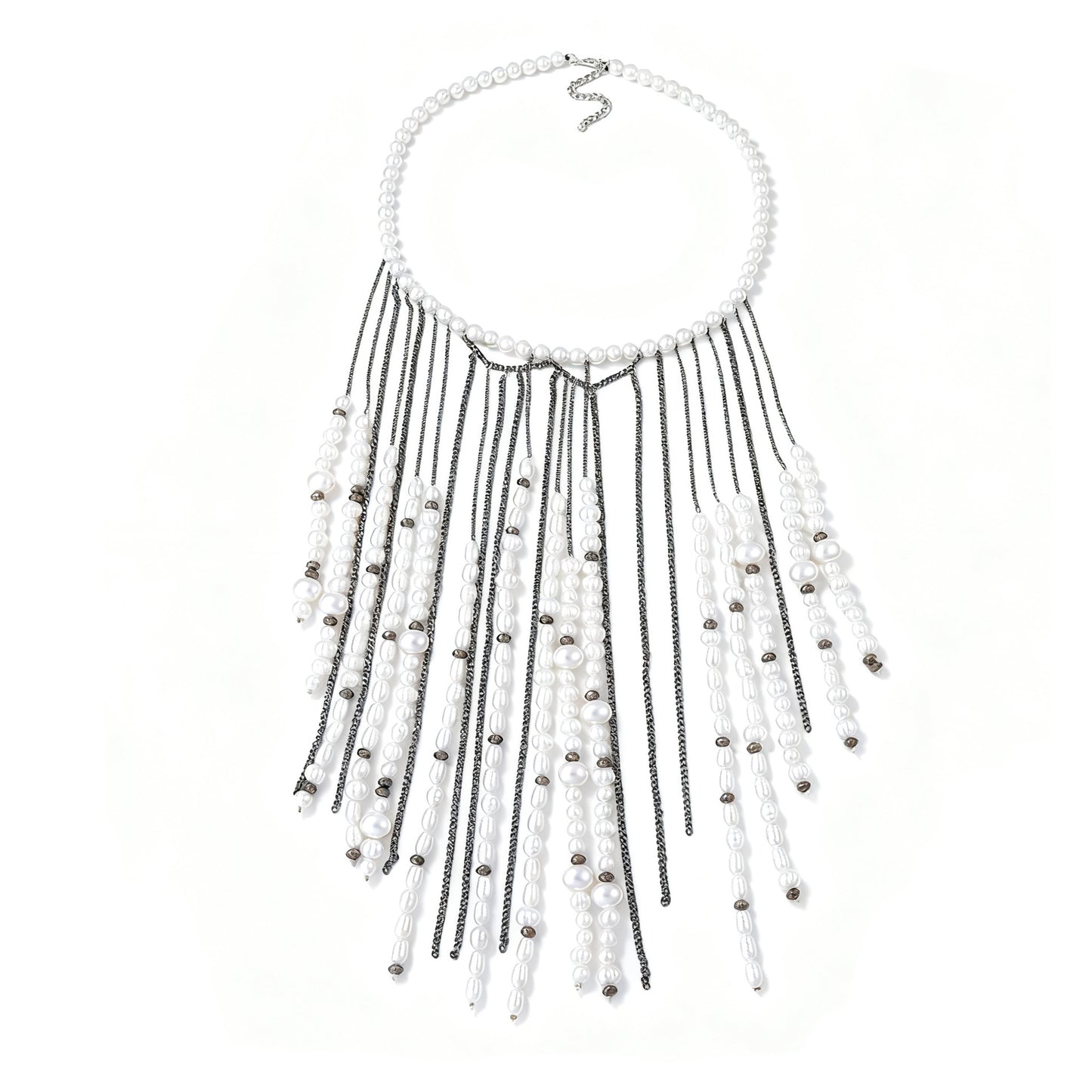Elegant Bohemian Luxe Statement Necklace with Layered Pearl-Effect Cascade Pendants – Perfect for Glamorous Occasions
