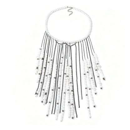 Elegant Bohemian Luxe Statement Necklace with Layered Pearl-Effect Cascade Pendants – Perfect for Glamorous Occasions