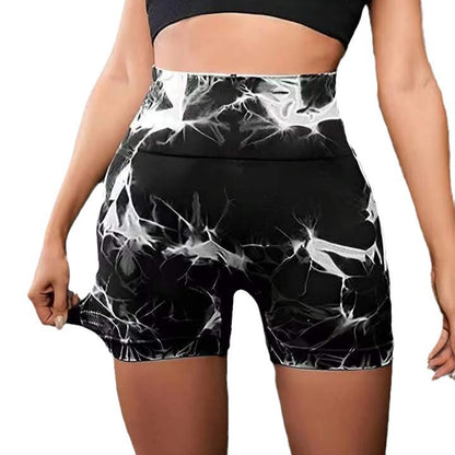 Seamless Tie Dye High Waisted Women's Yoga Shorts Quick Dry Butt Lifting Athletic Shorts for Workout Fitness for Gym and Outdoor Training