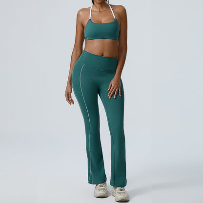 Elevate Your Workout with our Yoga Bra and High Waisted Wide Leg Pants Set Flattering Bell Bottoms for Comfort and Support