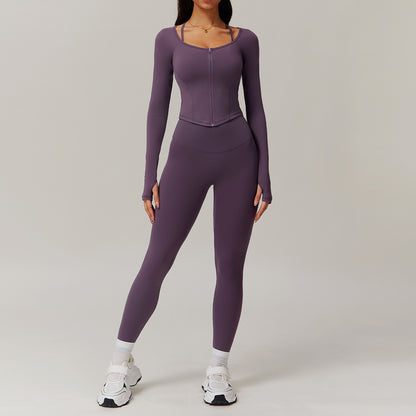 Quick Dry Long Sleeve Yoga Suit Set for Training and Running Athletic Outfit for Fitness Enthusiasts Comfortable and Workout Gear 9139