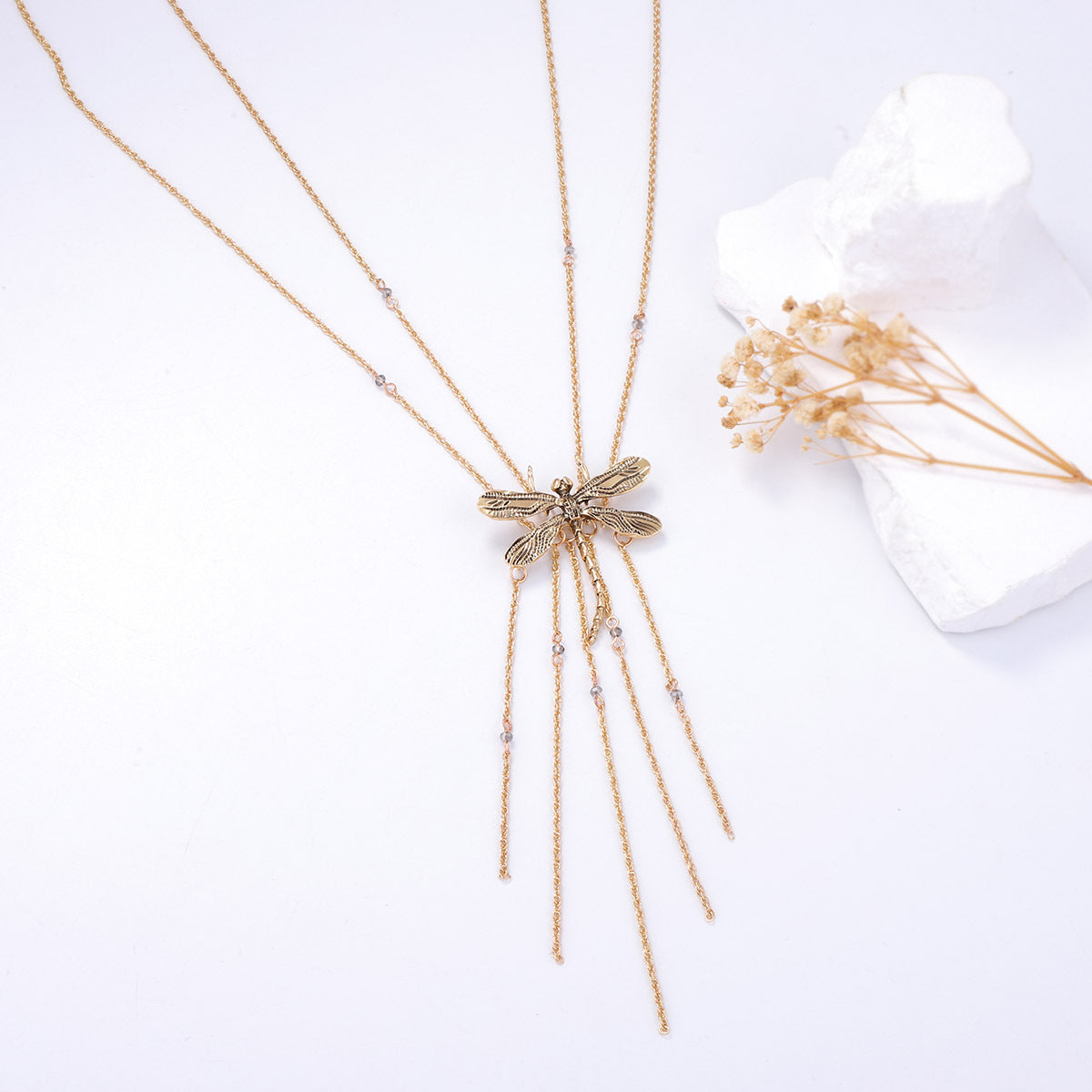Elegant Luxury-Inspired Double Layer Women's Necklace with Alloy Dragonfly Pendant and Tassel Design – Perfect for Any Occasion