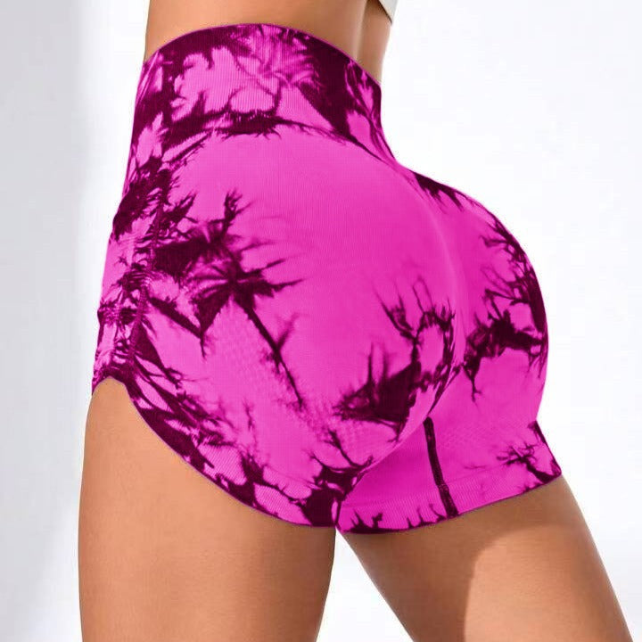 High Waisted Side Pleat Tie Dye Seamless Yoga Shorts for Peachy for Fitness Running and Everyday Workout