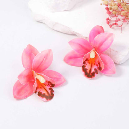 Bohemian Chic Oversized Minimalist Dripping Oil Unique Fabric Flower Stud Earrings – Versatile Vacation Accessories for Women