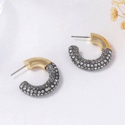 Exquisite High-Quality Shiny Faceted Half-Round Crystal Stud Earrings – Versatile Winter Best-Sellers for Effortless Elegance