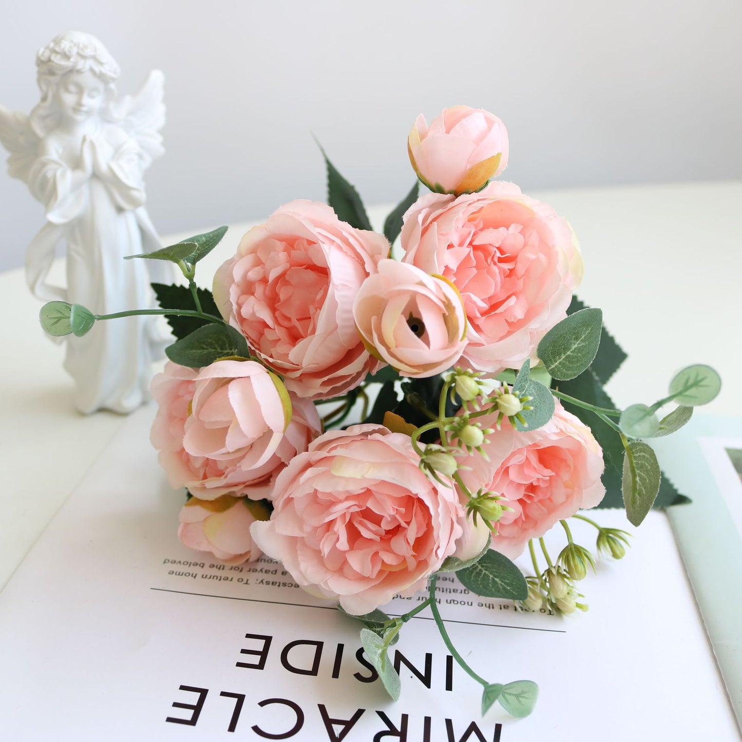 Elegant Korean 9-Head Simulation Peony and Rose Floral Arrangement - Perfect for Home Decor, Weddings, and Special Occasions