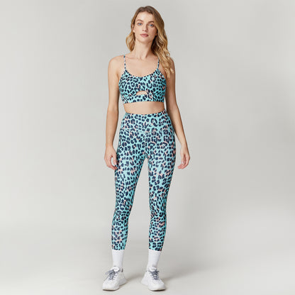 Animal Print Sports Bra High Waist Leggings Set with Ruched Design for Women's Yoga and Workout