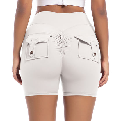 High Waisted Button Detail Yoga Shorts for Women Stretchy Comfortable and with Functional Pockets for Gym Running and Workouts Enhance Your Peachy Bottom