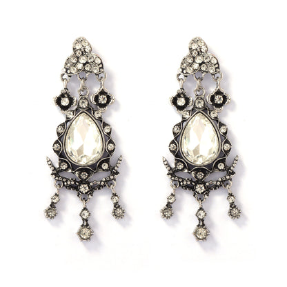 Elegant Bohemian Luxe Alloy Full-Crystal  Pendant Earrings - Vintage Court Style Jewelry for Women