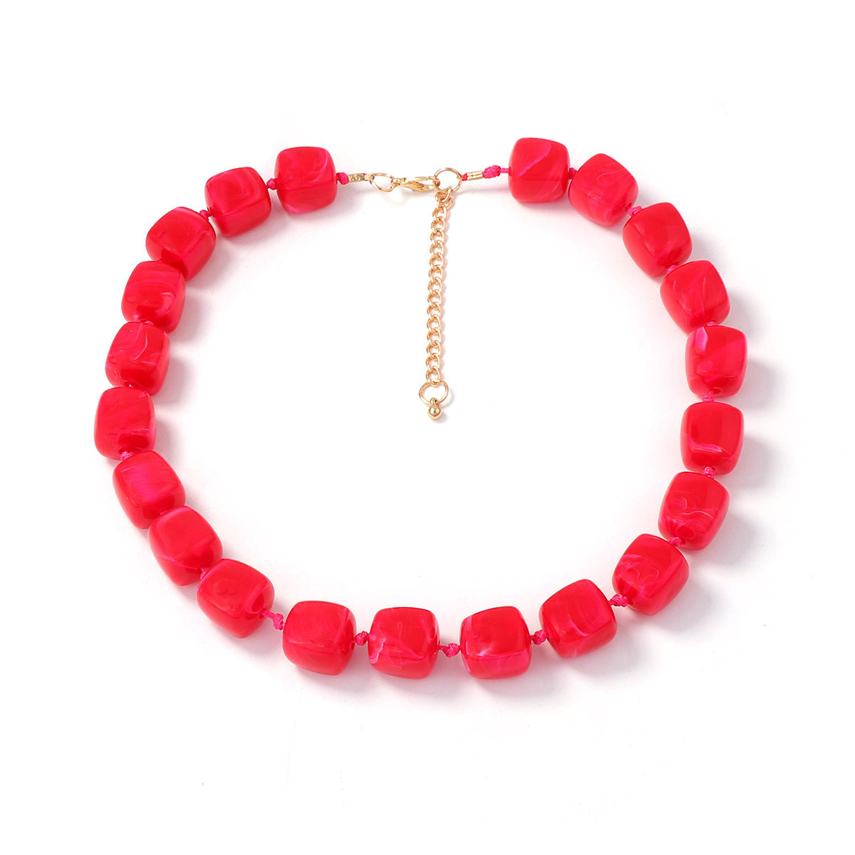 Stylish Minimalist Geometric Resin Beaded Square Necklace for Women - Elegant Choker-Style Chain for Effortless Everyday Chic