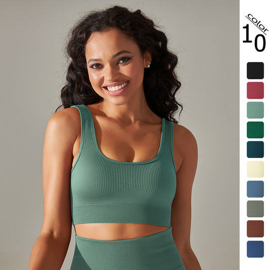 Seamless Knit Short Crop Solid Color Ribbed Sports Bra for Running Gym Workouts and Yoga Women's Activewear Tank Top