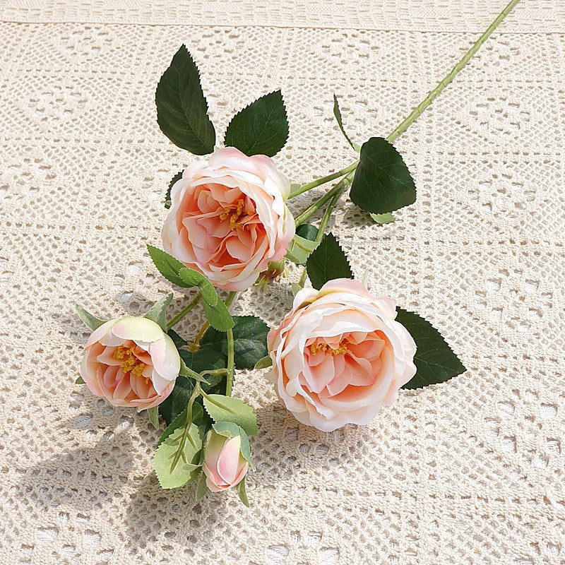 Elegant Artificial Blush Rose – Single Stem 4-Head Faux Flower for Home Décor, Photography, and Wedding Decorations