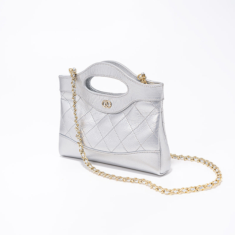 Diamond Pattern Tote Bag Luxury Genuine Oil Wax Leather Shoulder Bag for Effortless Elegance