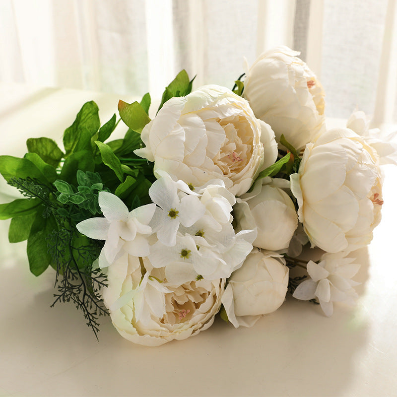 Realistic European Style 13-Head Foamed Peony Bridal Bouquet - Perfect for Weddings, Home Decor, and Floral Arrangements