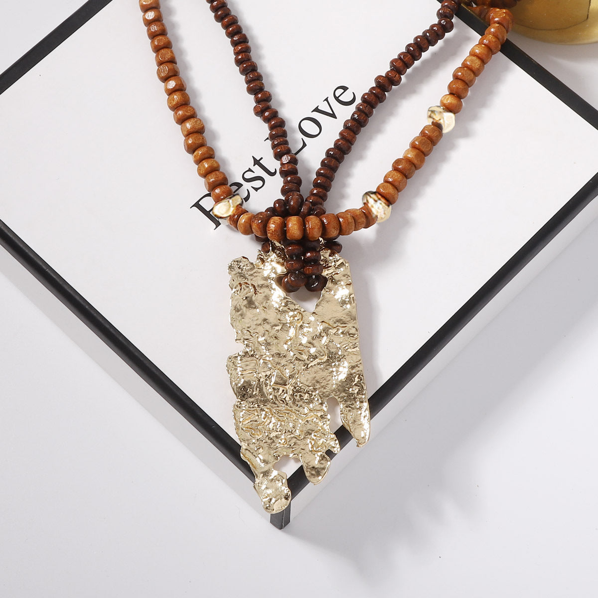 Bohemian-Inspired Vintage Multi-Layered Beaded Long Necklace with Unique Irregular Wood Beads - Perfect for Your Summer Vacations