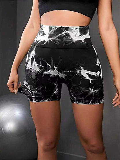 Seamless Tie Dye High Waisted Women's Yoga Shorts Quick Dry Butt Lifting Athletic Shorts for Workout Fitness for Gym and Outdoor Training