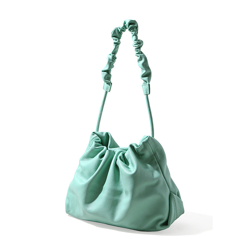 Luxury Genuine Leather Designer Drawstring Cloud Bag Chic Minimalist Crossbody and Shoulder Bag with Pleated Detailing for Unique Style