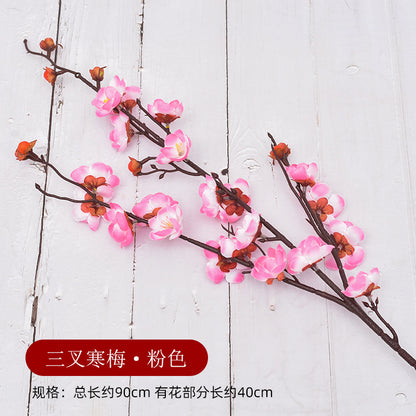 Realistic Plum Blossom Branch Faux Flower Bouquet - Elegant Plastic Home Decor for Living Room Vase Arrangements