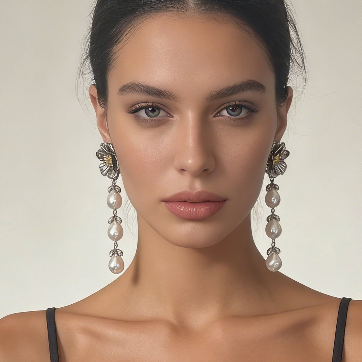 Elegant Bohemian Vintage-Inspired Metal Flower Drop Earrings with Faux Pearls and Chic Tassels for Women