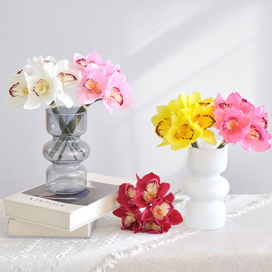 Luxurious Lifeslike Orchid Bouquet - Soft Touch Moisturizing Artificial Flowers for High-End Home Decor and Elegant Wedding Bouquets