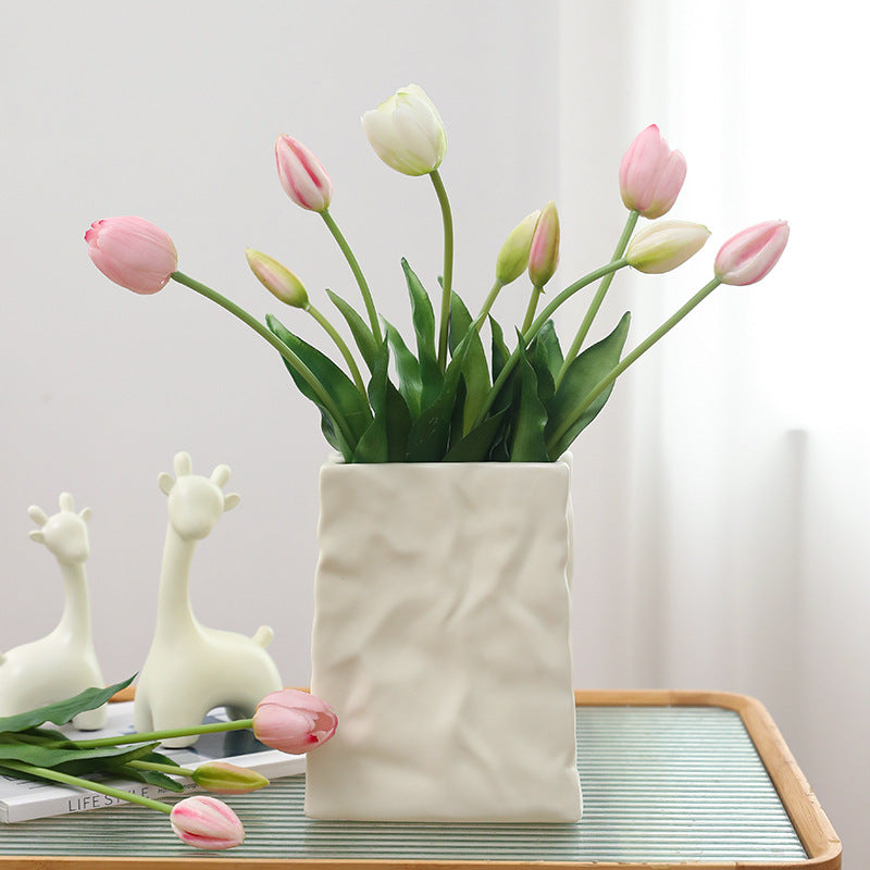 Realistic Faux Tulip Flower Bouquet - Set of 3 Soft Rubber Tulip Stems for Stunning Home Decor, Living Room Decoration, and Photography Props