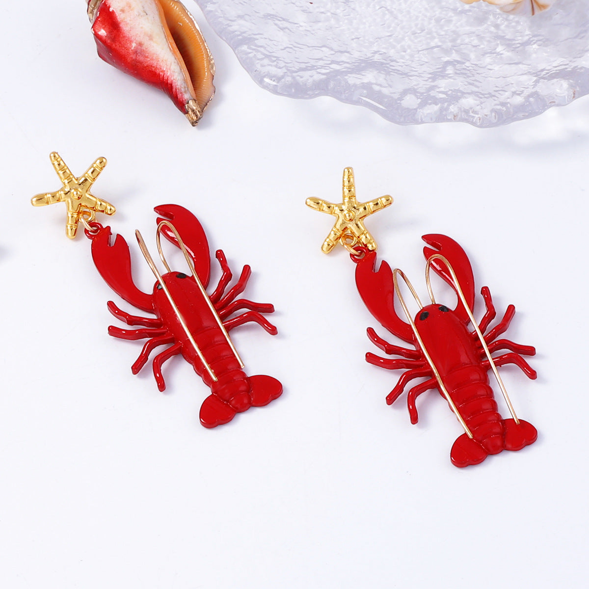 Stylish Coastal Beach Earrings with Unique Design – Long Mustache Painted Lobster & Starfish Dangle Earrings for Women