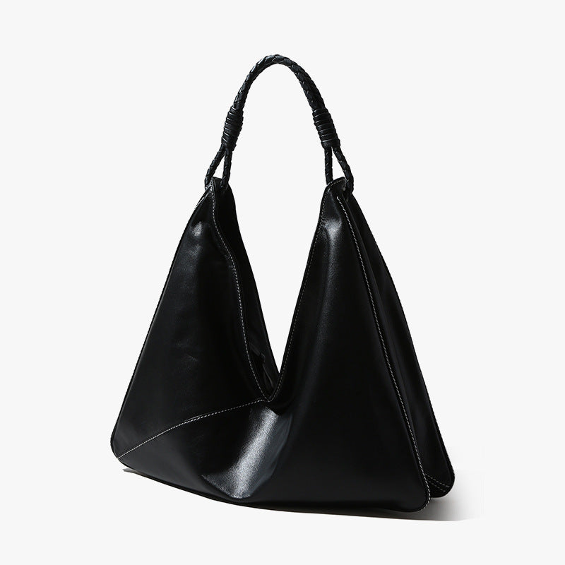 Korean Inspired Genuine Leather Tote Bag Minimalist Handbag for Commuting Versatile Shoulder and Handheld Design
