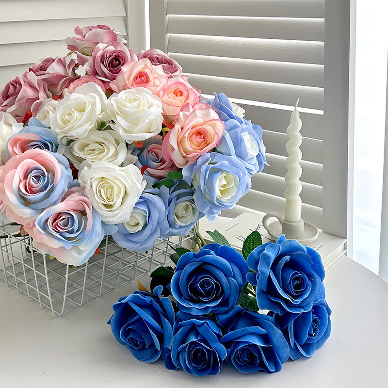 Stunning Imitation Rose Waterfall Decoration – Realistic Blue Ice Roses for Valentine's Day Gifts, Perfect for Living Room, Bedroom, Wedding Decor, and Photography Props