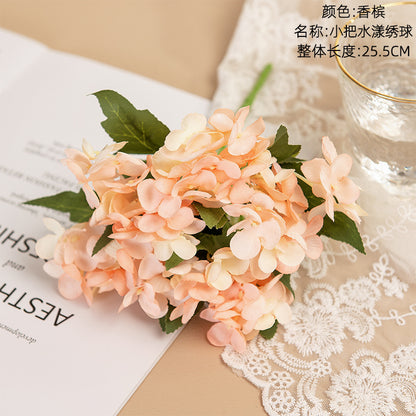 Elegant Wedding Decoration: Realistic Miniature Hydrangea Bouquet - Perfect for Home Decor, INS Style Artificial Flowers for a Refreshing Ambiance