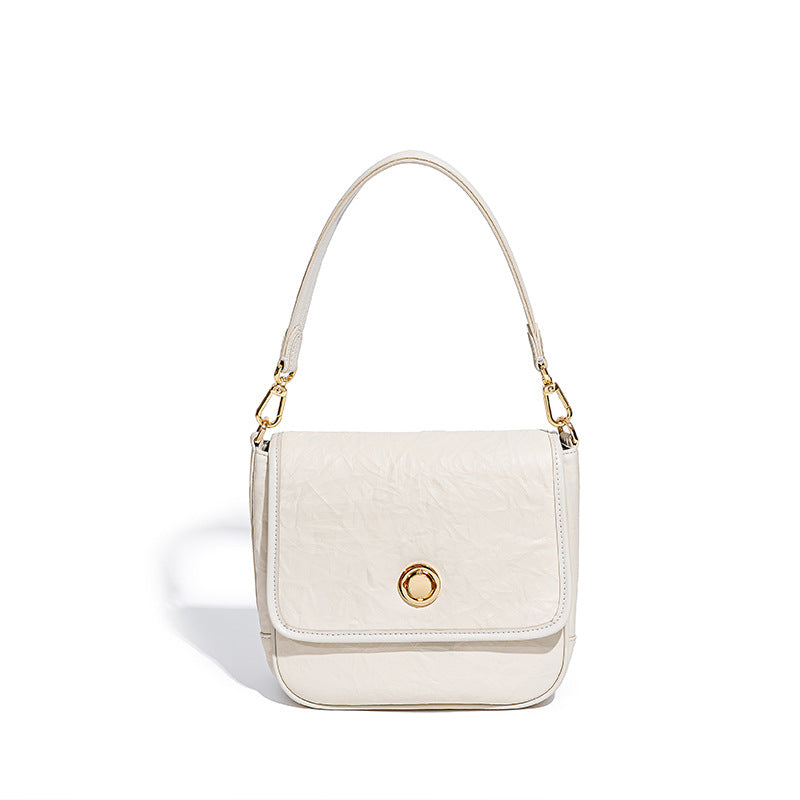 Chic Designer Pleated Tote Bag with Dual Shoulder Straps Quality Grain Leather Handbag Versatile Crossbody and Shoulder Style