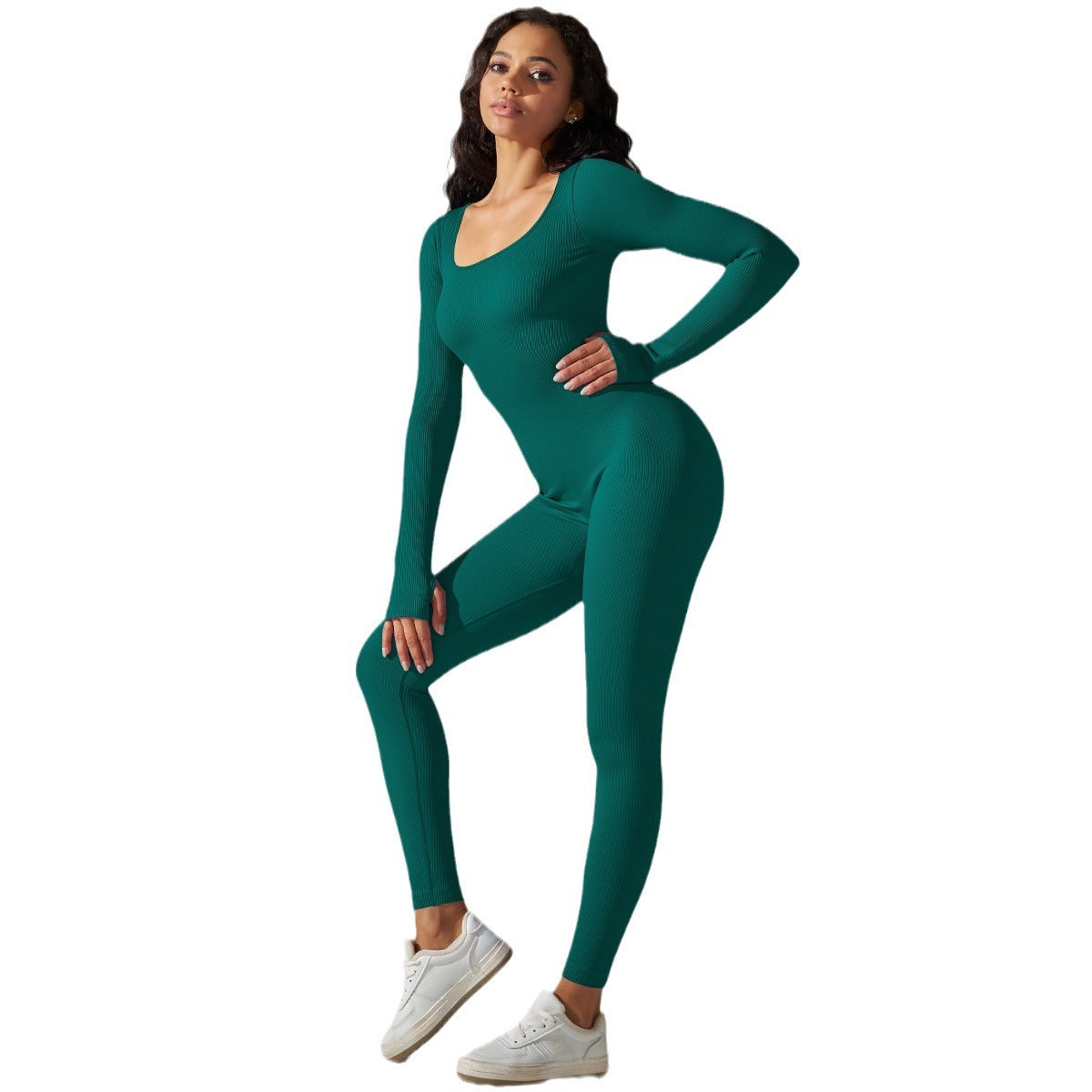 Spring Seamless Ribbed Yoga Bodysuit Dance Ready Body Shaping Long Sleeve Activewear with Elastic Fit for Comfort and Style