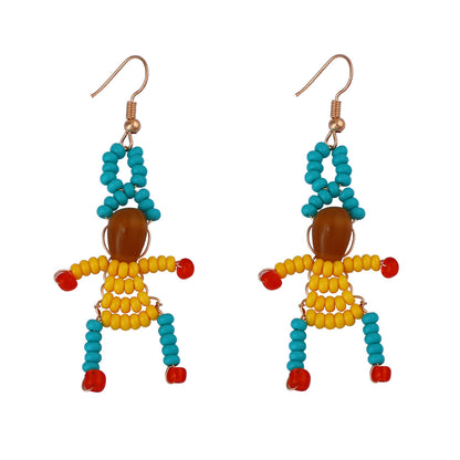 Unique Handmade DIY Woven Cartoon Character Earrings for Women - Creative & Playful Design, Perfect for Personal Expression