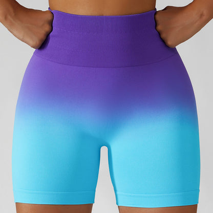 High Waisted Gradient Seamless Yoga Shorts for Women Breathable Tight Fitting and Butt Lifting Athletic Shorts for Comfort and Style