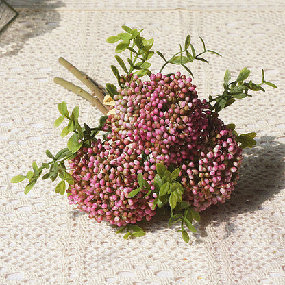 Realistic Faux Flower Hydrangea Blossom Bundle - 3 Stems of Elegant Oat Grain & Grape Fruit Decor for Home, Weddings, Photography & Event Styling