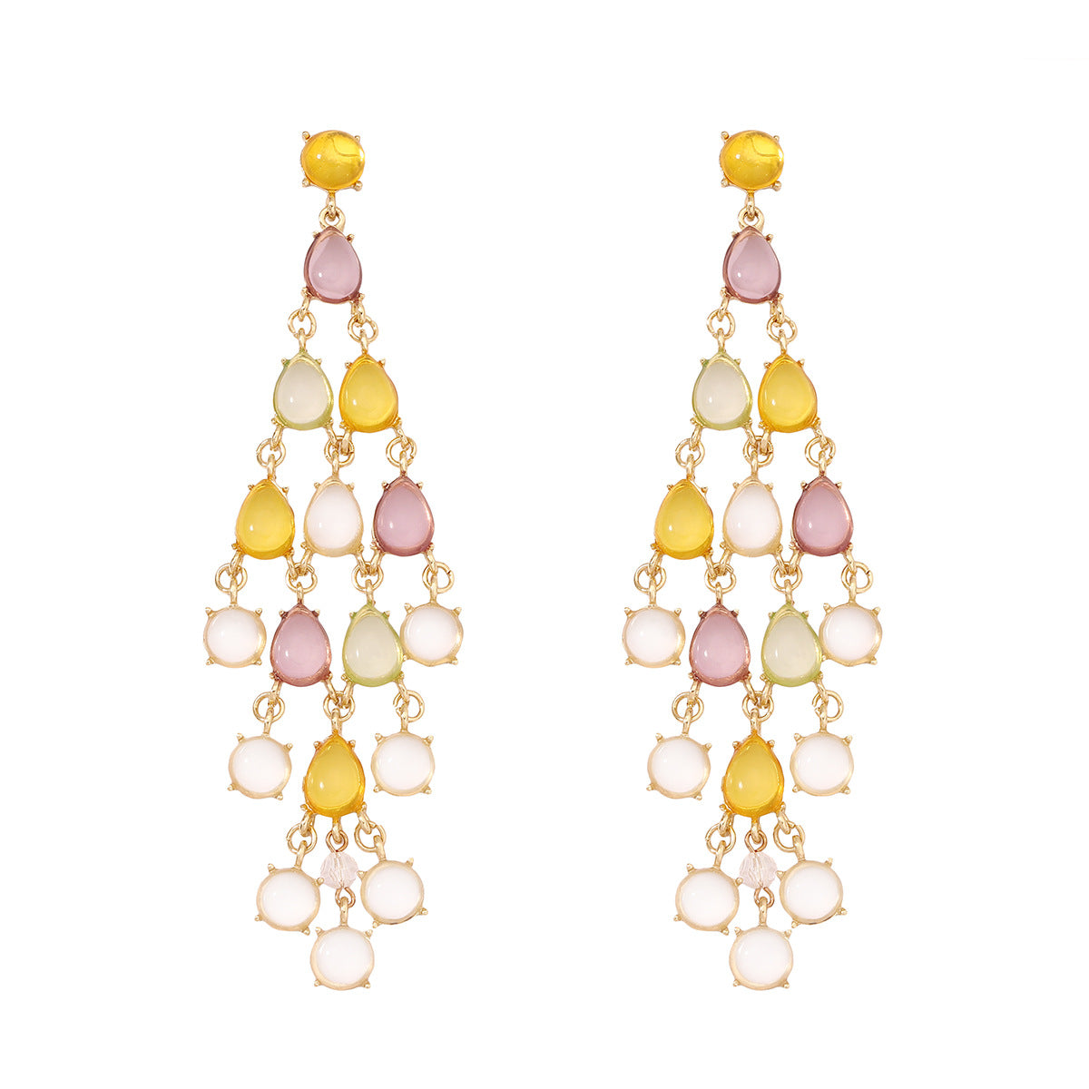 Exaggerated Long Water Drop Shape Glass Pendant Statement Earrings with Trendy Chain and Unique Tassels - Perfect for Fashion-Forward Individuals